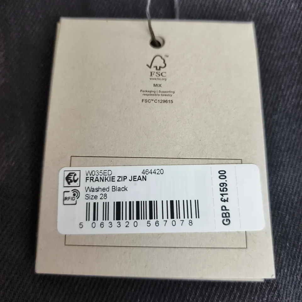 ALLSAINTS FRANKIE ZIP JEANS – WASHED BLACK, SIZE 28