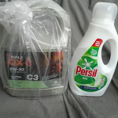 BOX OF APPROXIMATELY 8 ITEMS TO INCLUDE PERSIL AND TRIPLE QX 5W-30 COLLECTION ONLY 