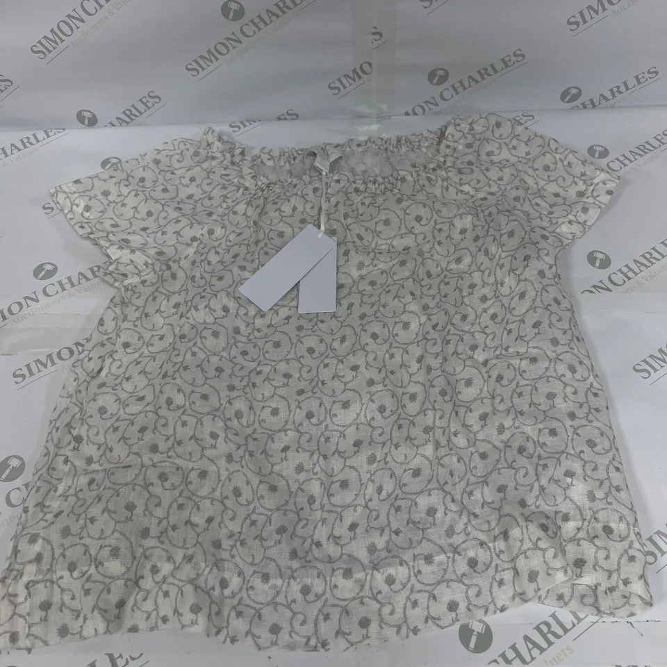 THE WHITE COMPANY LINEN GAUZE OFF THE SHOULDER BLOUSE IN WHITE GREY SIZE 8