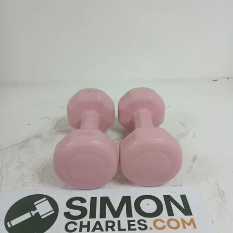 2 X PINK 3KG DUMBBELLS