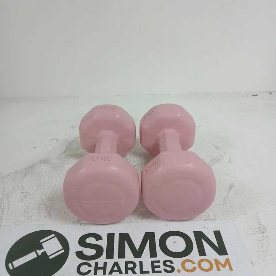 2 X PINK 3KG DUMBBELLS