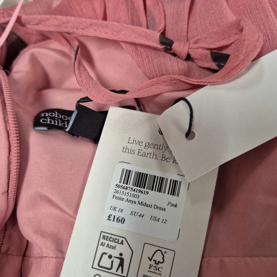 NOBODY'S CHILD PETITE ANYA MIDAXI DRESS – PINK WITH BLACK POLKA DOTS, UK 16