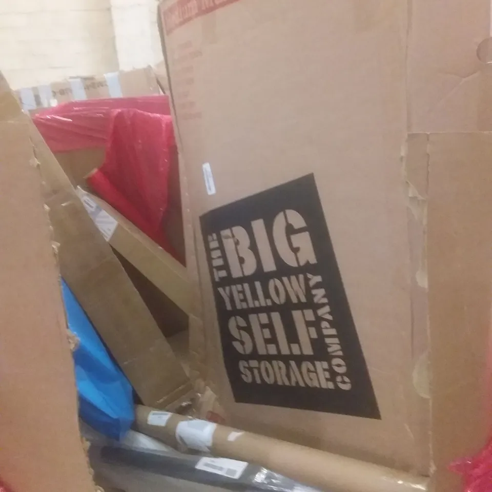 PALLET OF ASSORTED HOUSEHOLD PRODUCTS AND ITEMS, INCLUDING; BOXED FURNITURE ETC
