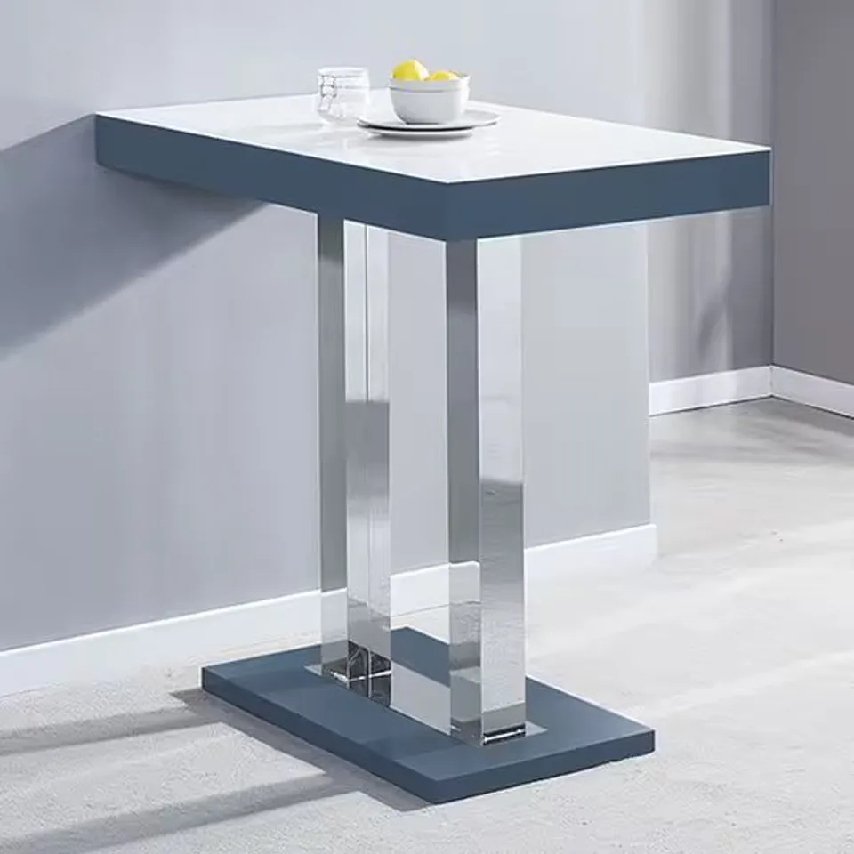 BRAND NEW BOXED CAPRICE GREY HIGH GLOSS BAR TABLE WITH GLASS TOP (2 BOXES)