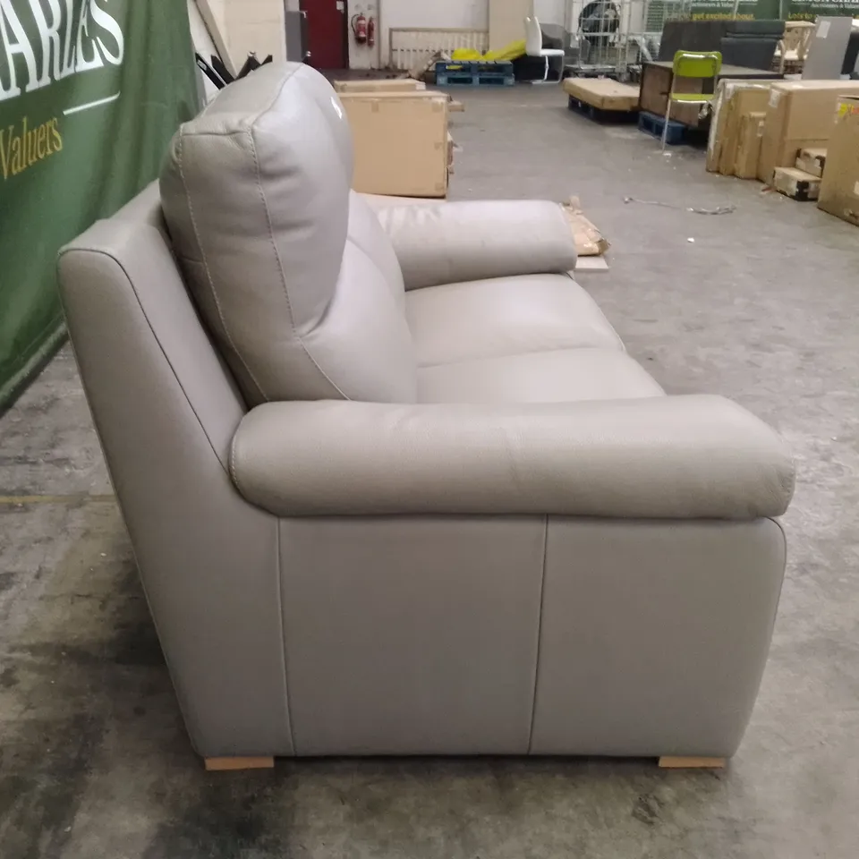 QUALITY ITALIAN DESIGNER MORENO 2 SEATER SOFA - LIGHT GREY LEATHER