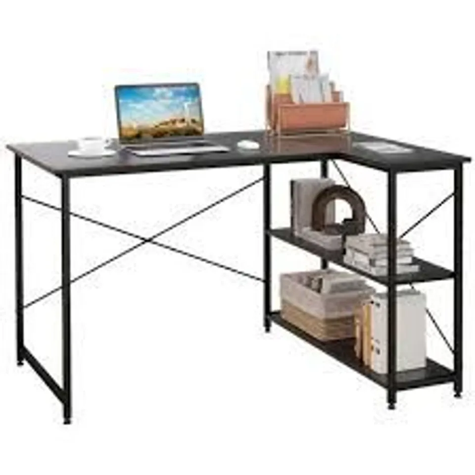 BOXED COSTWAY 48'' REVERSIBLE L SHAPED COMPUTER DESK HOME OFFICE TABLE ADJUSTABLE SHELF - BLACK