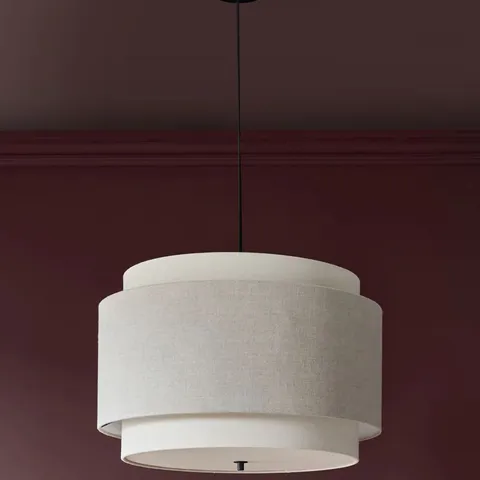 BOXED DANETTI LEONIE NATURAL AND MOCHA LINEN LARGE ROUND PENDANT