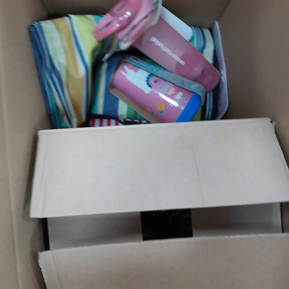 BOX OF APPROXIMATELY 10 ASSORTED ITEMS TO INCLUDE SNOW GLOBE, BOTTLE, LIGHTING ETC