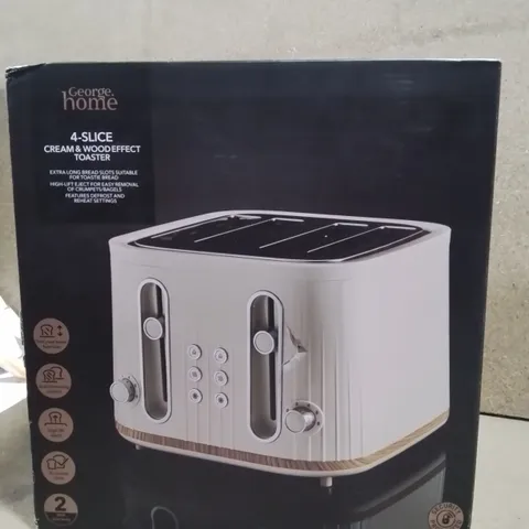 BOXED CREAM AND WOOD EFFECT 4-SLICE TOASTER 