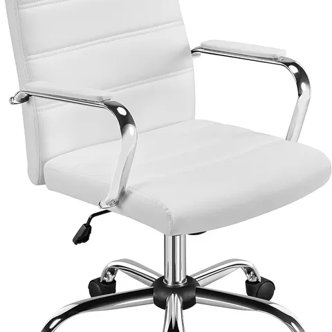 BOXED YAHEETECH FAUX LEATHER ERGONOMIC OFFICE CHAIR, SWIVEL WHEELS ARMS WHITE | FAUX LEATHER UPHOLSTERY, SUPPORTIVE BACKREST, PADDED ARMRESTS, HEIGHT ADJUSTMENT AND SWIVEL