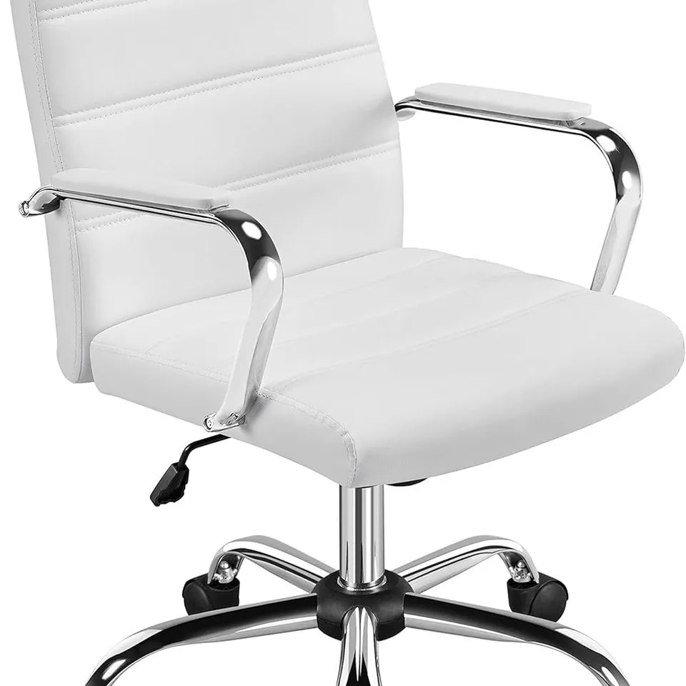 BOXED YAHEETECH FAUX LEATHER ERGONOMIC OFFICE CHAIR, SWIVEL WHEELS ARMS WHITE | FAUX LEATHER UPHOLSTERY, SUPPORTIVE BACKREST, PADDED ARMRESTS, HEIGHT ADJUSTMENT AND SWIVEL