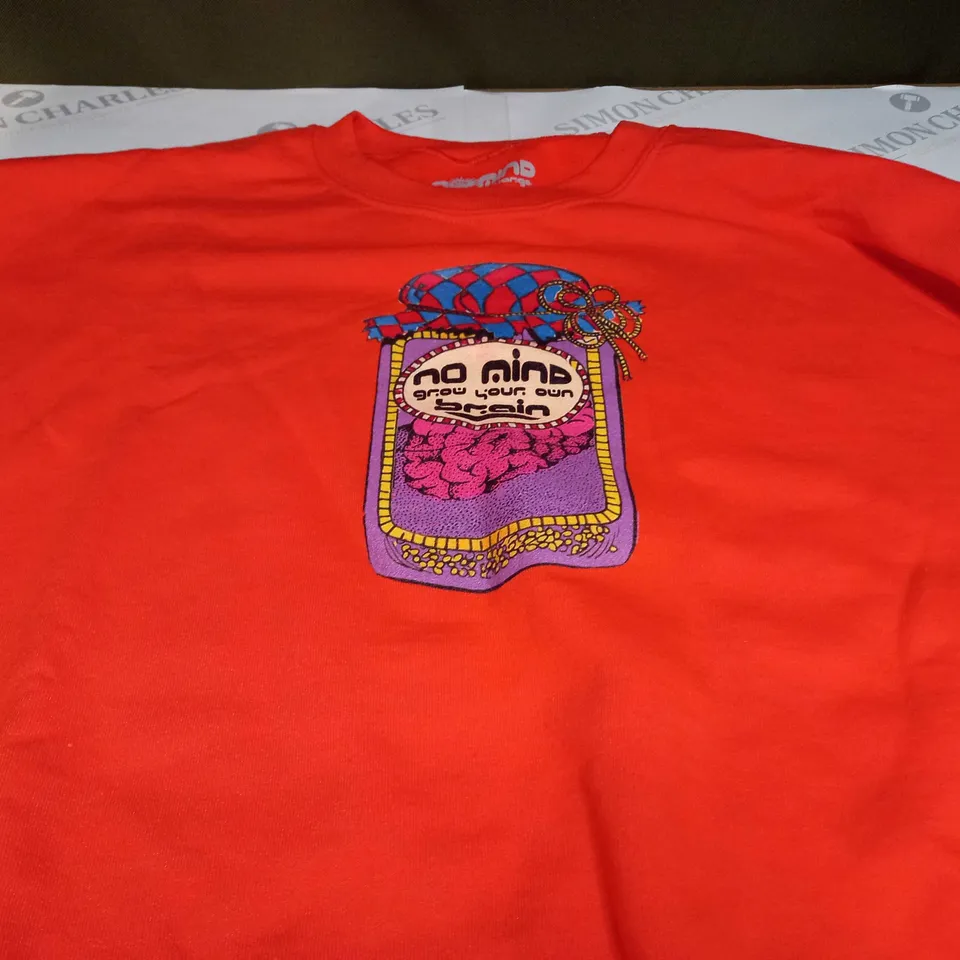 NO MIND 'GROW YOUR OWN BRAIN' ROUND NECK JUMPER IN ORANGE - LARGE