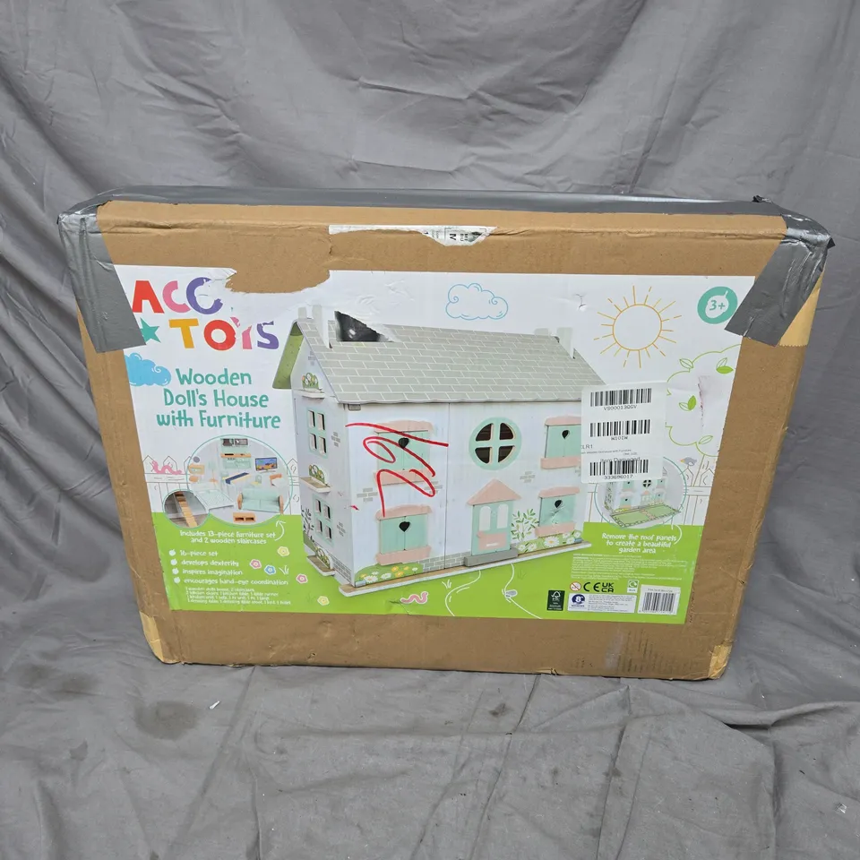 BOXED ACORN WOODEN DOLLHOUSE WITH FURNITURE