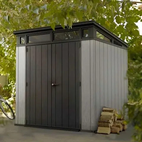 BOXED KETER ARTISAN 7FT W x 7FT D PENT OUTDOOR GARDEN SHED - GREY/ANTHRACITE (2 BOXES)