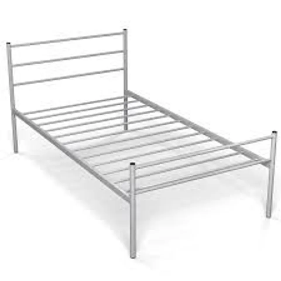 BOXED COSTWAY SINGLE SILVER METAL BED FRAME