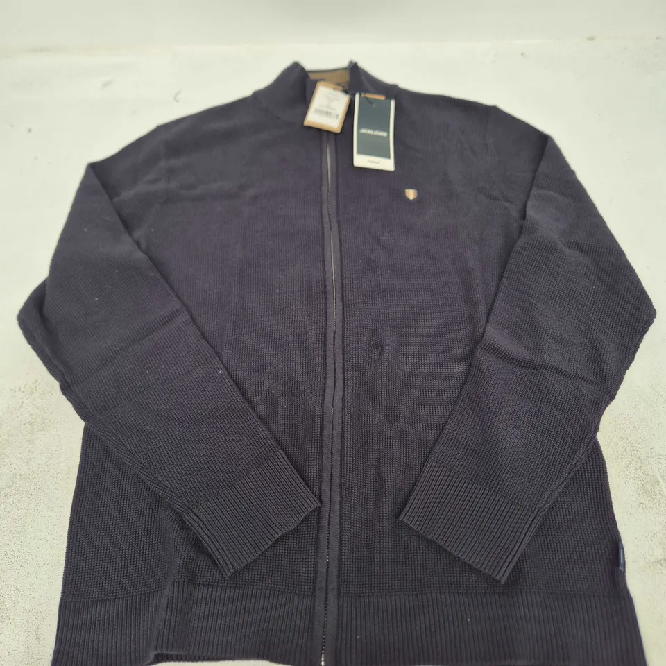 JACK & JONES ZIP CARDIGAN IN NAVY - LARGE