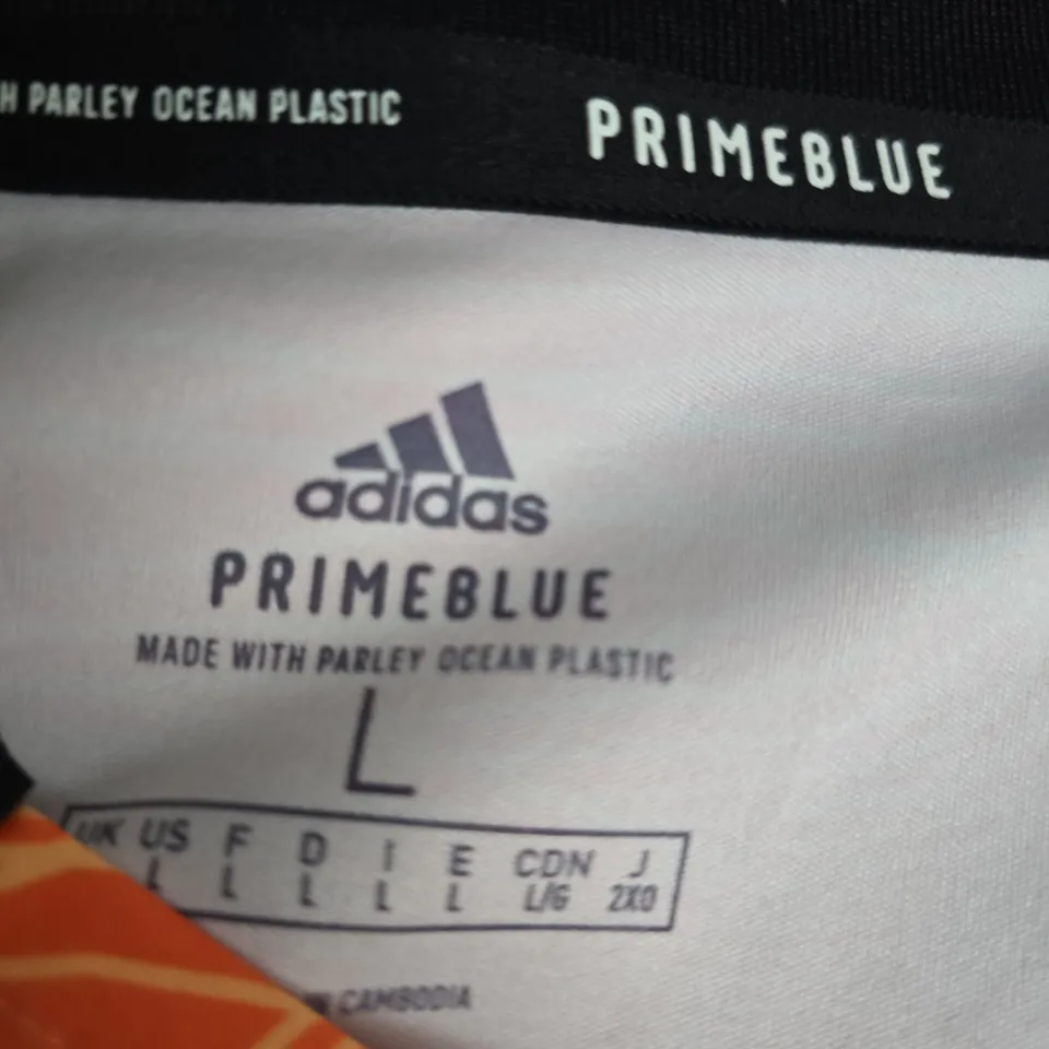 LEEDS UNITED ADIDAS PRIMEBLUE JERSEY – ORANGE AWAY KIT, SIZE L