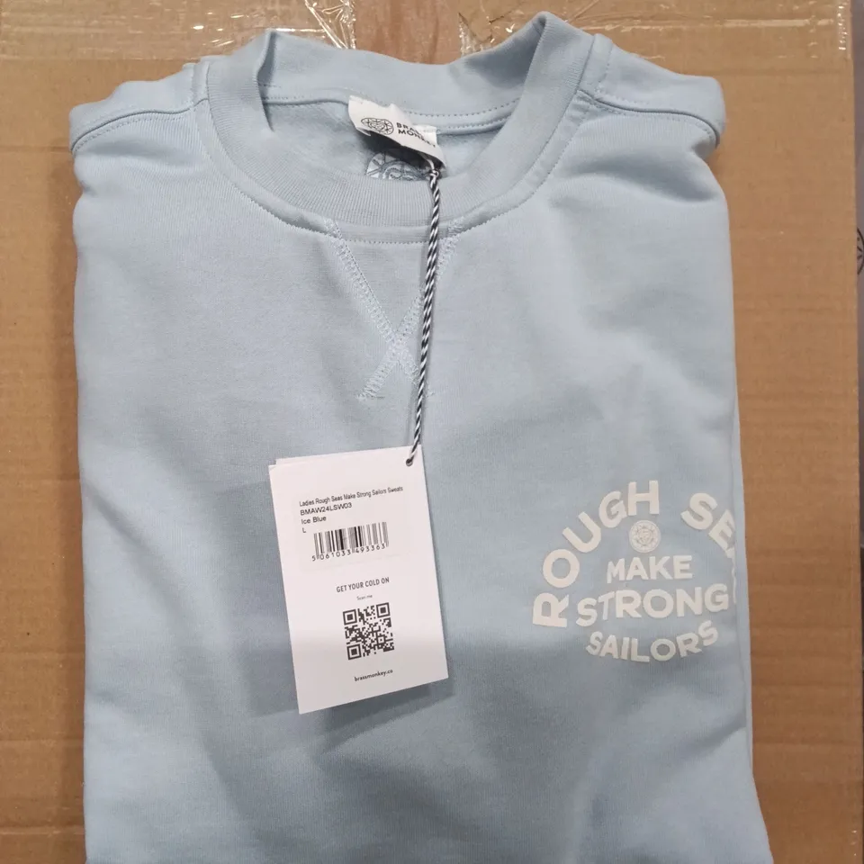 BOX OF BRAND NEW BRASS MONKEY SWEATS - ICE BLUE SIZE LARGE APPROXIMATELY 10