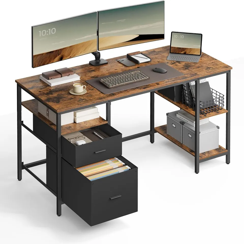 BOXED VASAGLE COMPUTER DESK, OFFICE DESK, WRITING DESK WITH 3 SHELVES