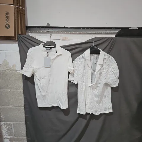 MAUVAIS WOMEN'S WHITE KNIT POLO TOP & EYELET LACE BLOUSE (SET OF 2) UK M