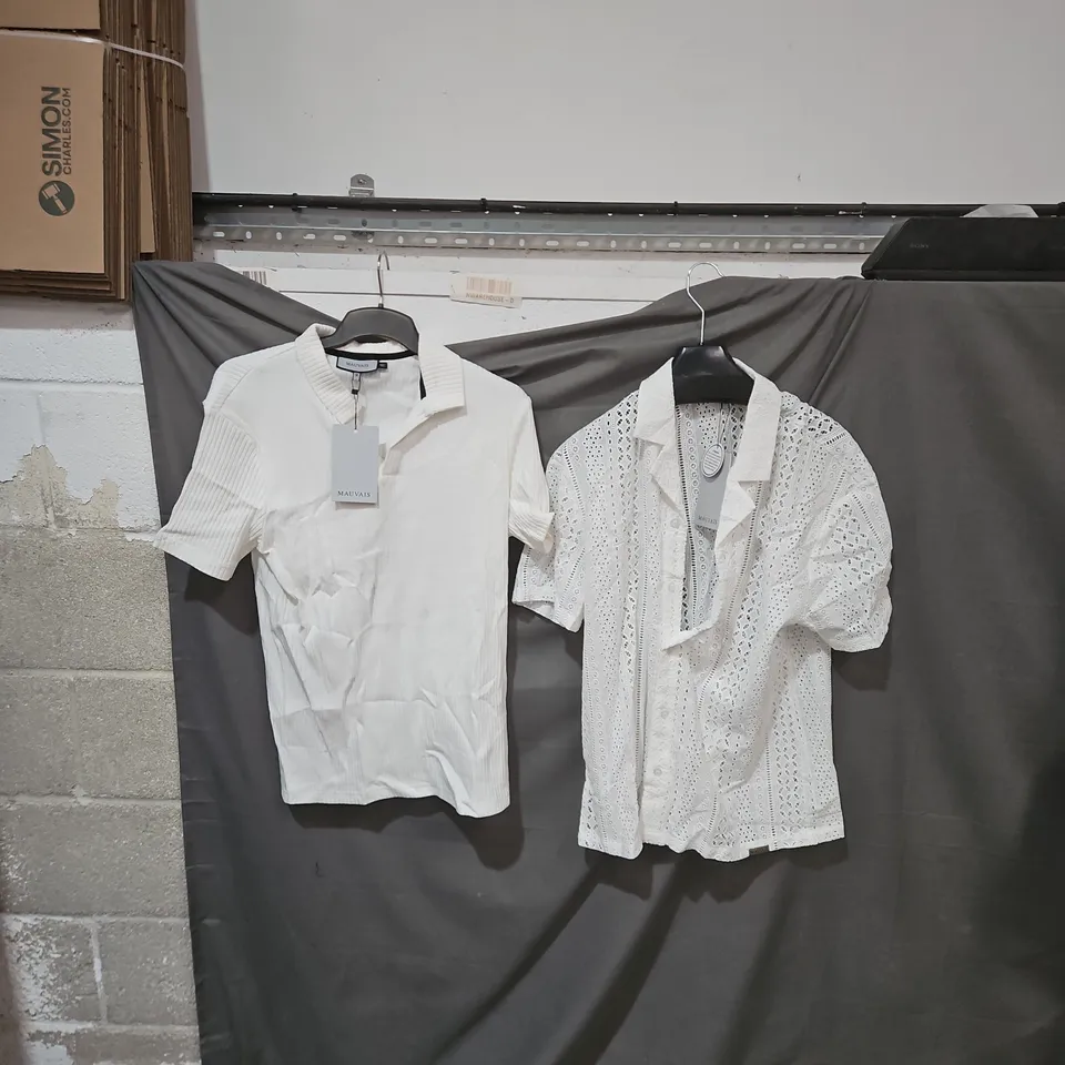 MAUVAIS WOMEN'S WHITE KNIT POLO TOP & EYELET LACE BLOUSE (SET OF 2) UK M