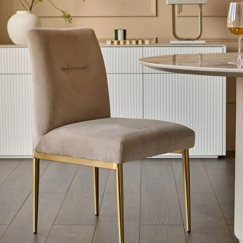 PAIR OF DANETTI KEIRA CHAMPAGNE VELVET DINING CHAIRS