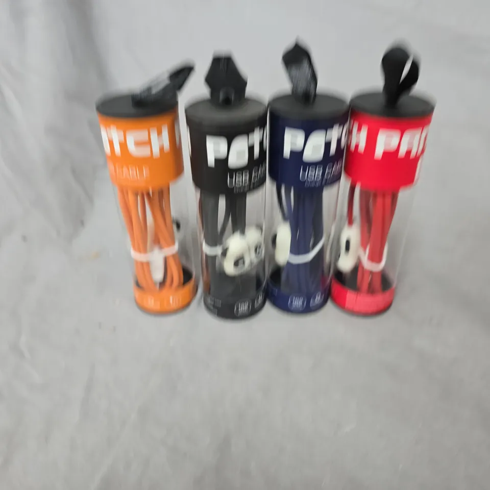 APPROXIMATELY 18 ASSORTED PATCH USB LIGHTNING CONNECTORS CABLES TO INCLUDE ORANGE, NAVY, RED & BLACK VARIATIONS 