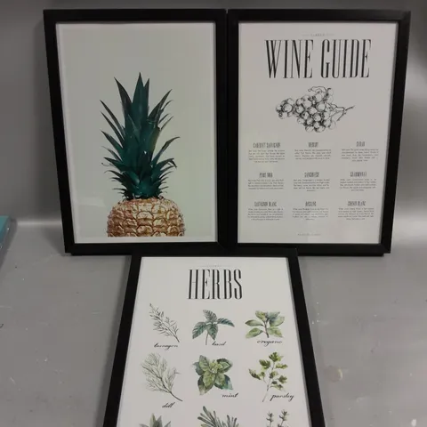 SET OF 3 FOOD/DRINK THEMED FRAMED PICTURES