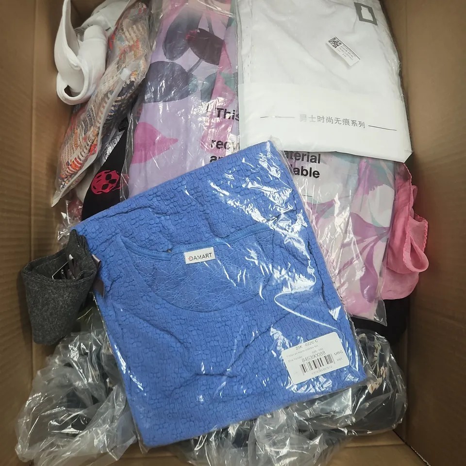 APPROXIMATELY 25 ASSORTED CLOTHING PRODUCTS IN VARIOUS STYLES & SIZES