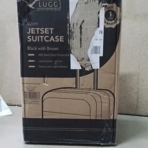 BOXED LUGG 40CM JETSET SUITCASE BLACK WITH BROWN 