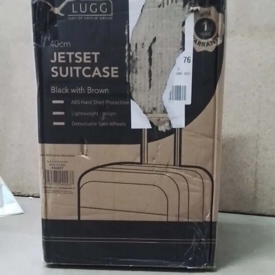 BOXED LUGG 40CM JETSET SUITCASE BLACK WITH BROWN 