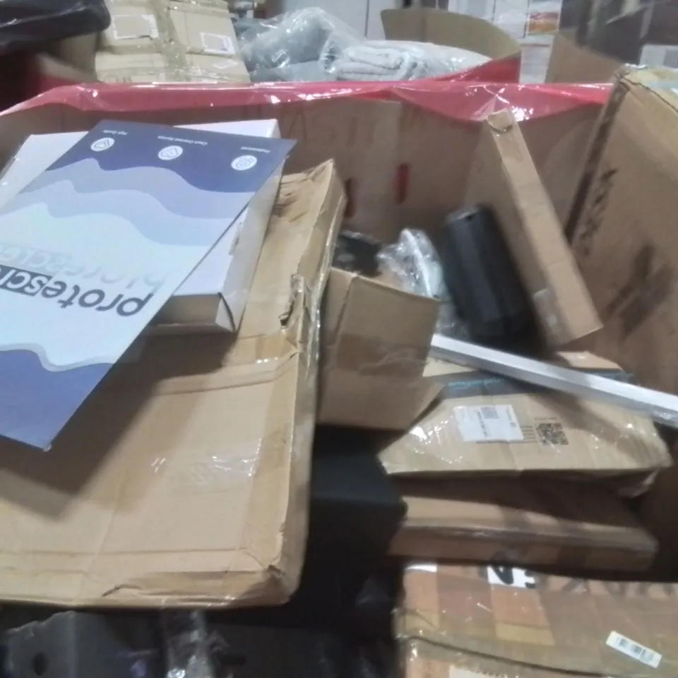 PALLET OF ASSORTED HOUSEHOLD GOODS AND PRODUCTS TO INCLUDE;LED MONITOR,LED DISPLAY MONITOR,LAMINATE CUTTER,WIRELESS MOUSE AND KEYBOARD 