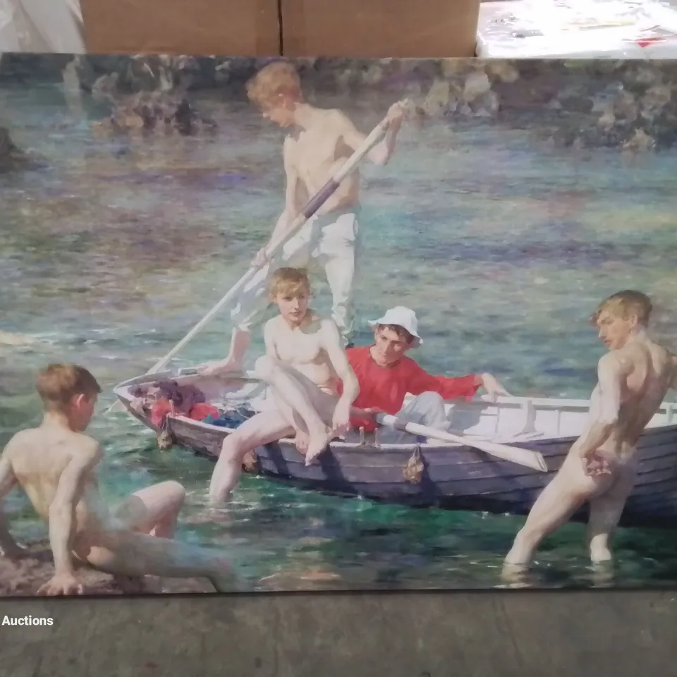RUBY,GOLD AND MALACHITE WRAPPED CANVAS BY HENRY SCOTT TUKE