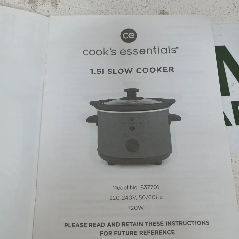 COOK'S ESSENTIALS 1.5L SLOW COOKER – WHITE (MODEL NO: 837701)