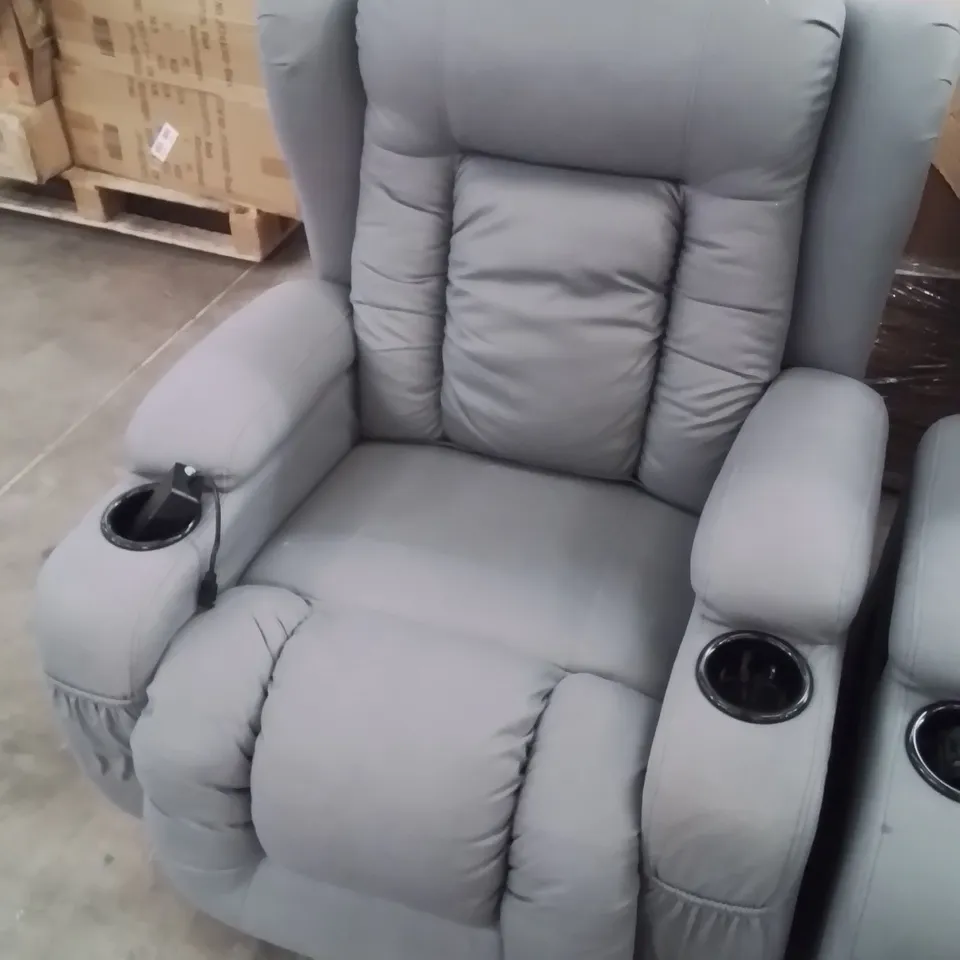 DESIGNER GREY FABRIC UPHOLSTERED POWER RECLINER CHAIR 