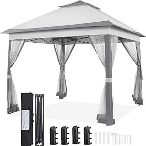 BOXED 11FT (3.3M) CANOPY TENT WITH NETTING - WHITE/LIGHT GREY