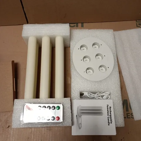 RECHARGEABLE FLAMELESS CANDLE SET WITH 4 PILLAR CANDLES AND CHARGING BASE