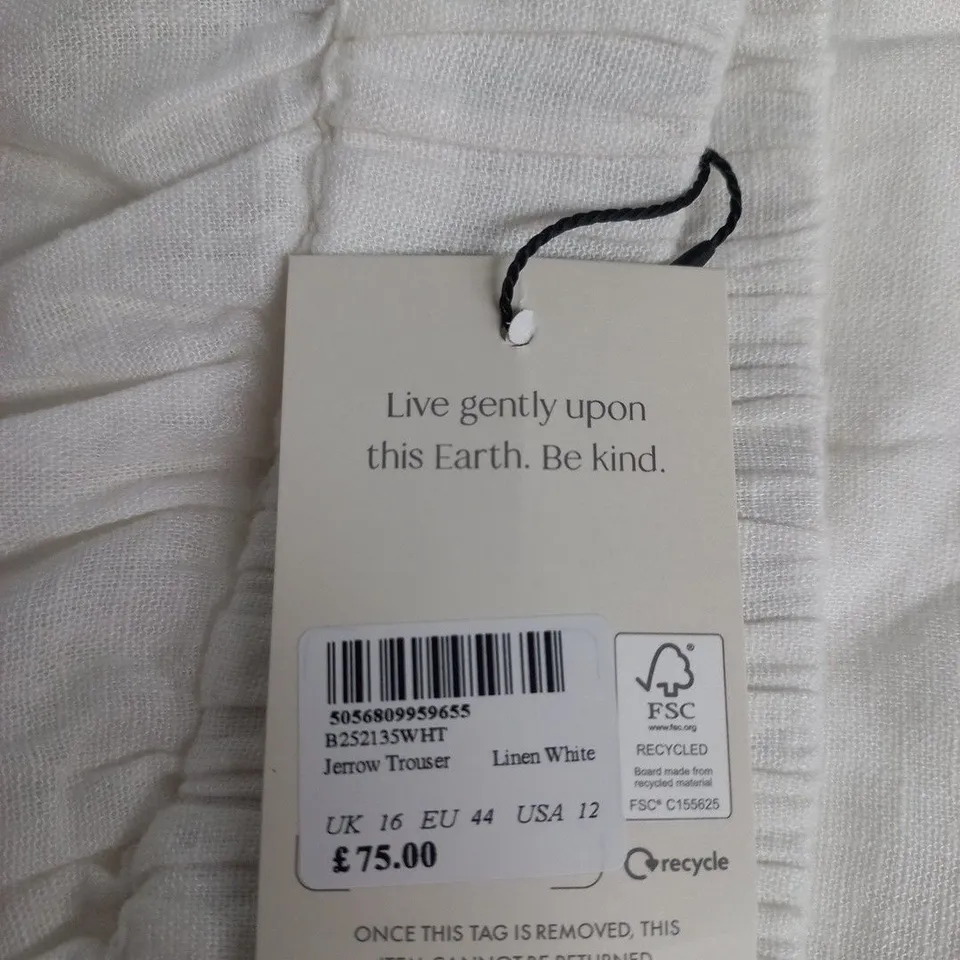 NOBODY'S CHILD LINEN WHITE JERROW TROUSER – UK 16