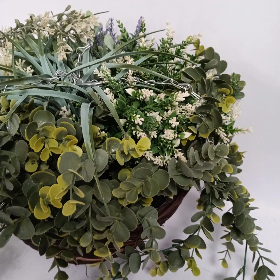 ARTIFICIAL FLOWER HANGING WICKER BASKET