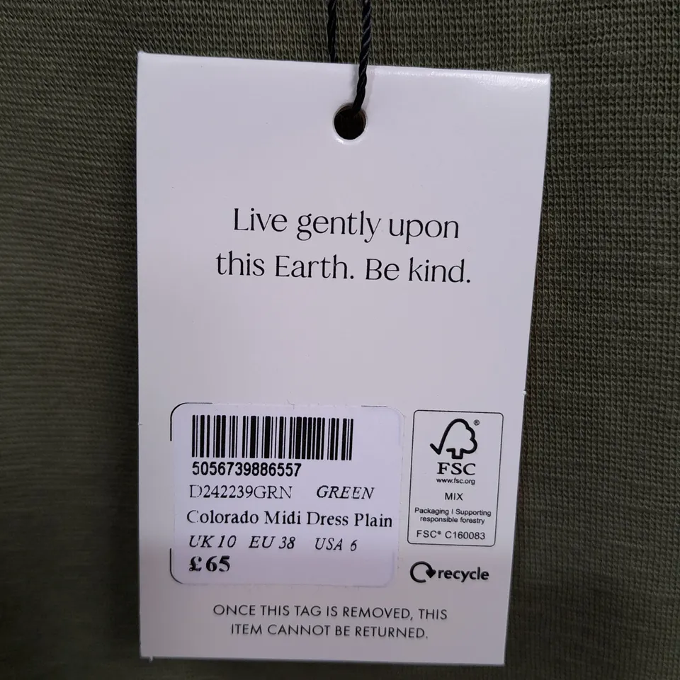 NOBODYS CHILD COLORADO MIDI DRESS IN GREEN - UK 10
