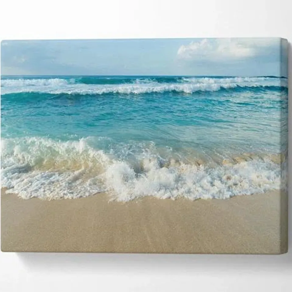 CRASHING WAVES ON A SANDY BEACH WRAPPED CANVAS