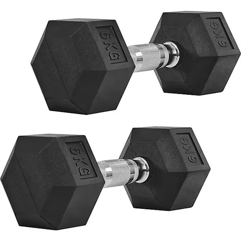 BOXED YAHEETECH SET OF 2 6KG HEXAGONAL DUMBBELLS