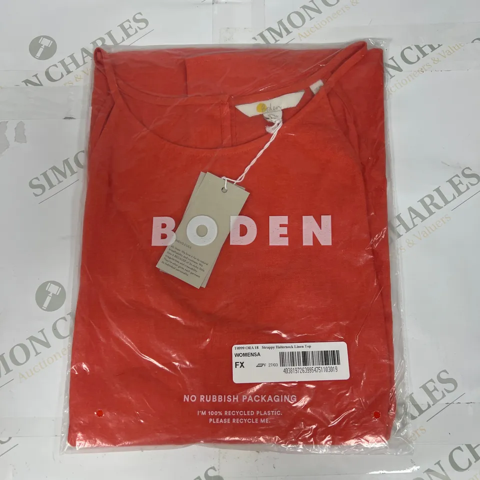 BODEN STRAPPY HALTERNECK LINEN TOP IN ORANGE SIZE 18