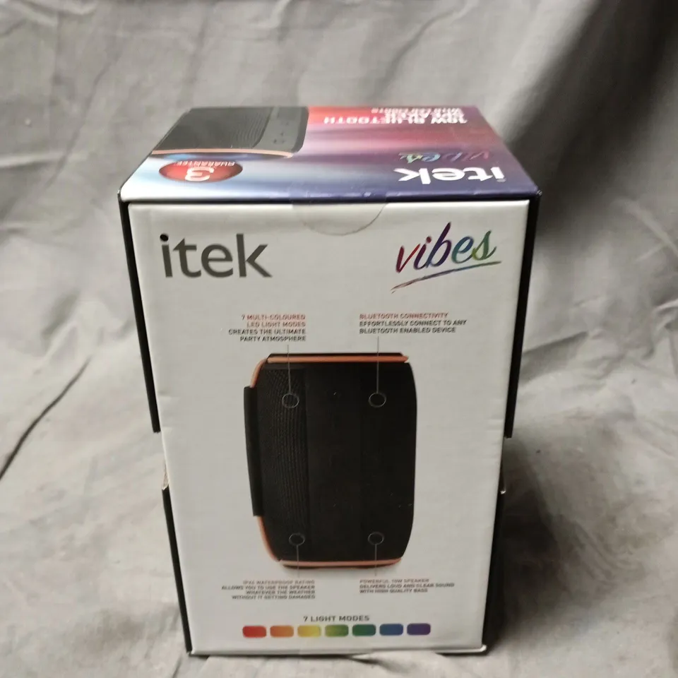 BOXED AND SEAKED ITEK VIBES 10W BLUETOOTH SPEAKER WITH LED LIGHTS