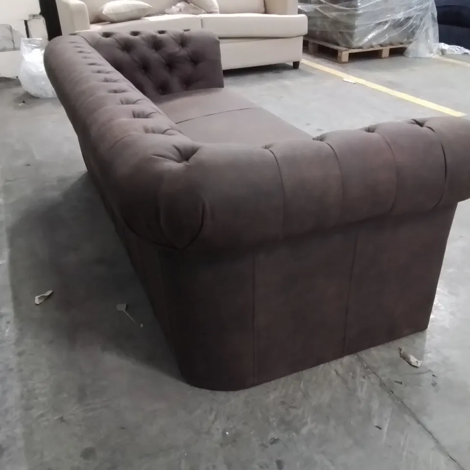 QUALITY DESIGNER CHESTER FABRIC UPHOLSTERED BUTTON BACK CHOCOLATE 3 SEATER SOFA
