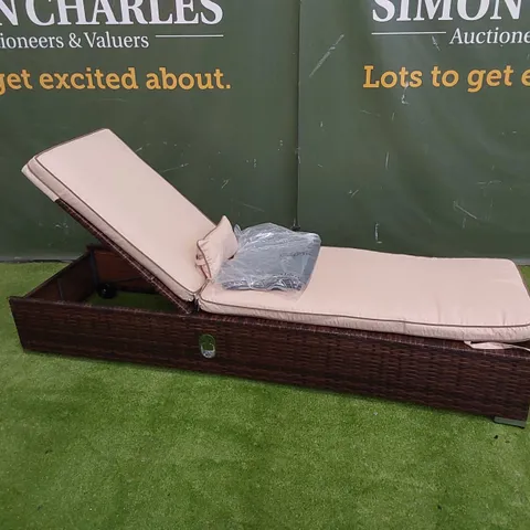 DESIGNER MANUAL ADJUSTABLE SUNLOUNGER IN CHOCOLATE MIX RATTAN WITH CUSHION AND COVER