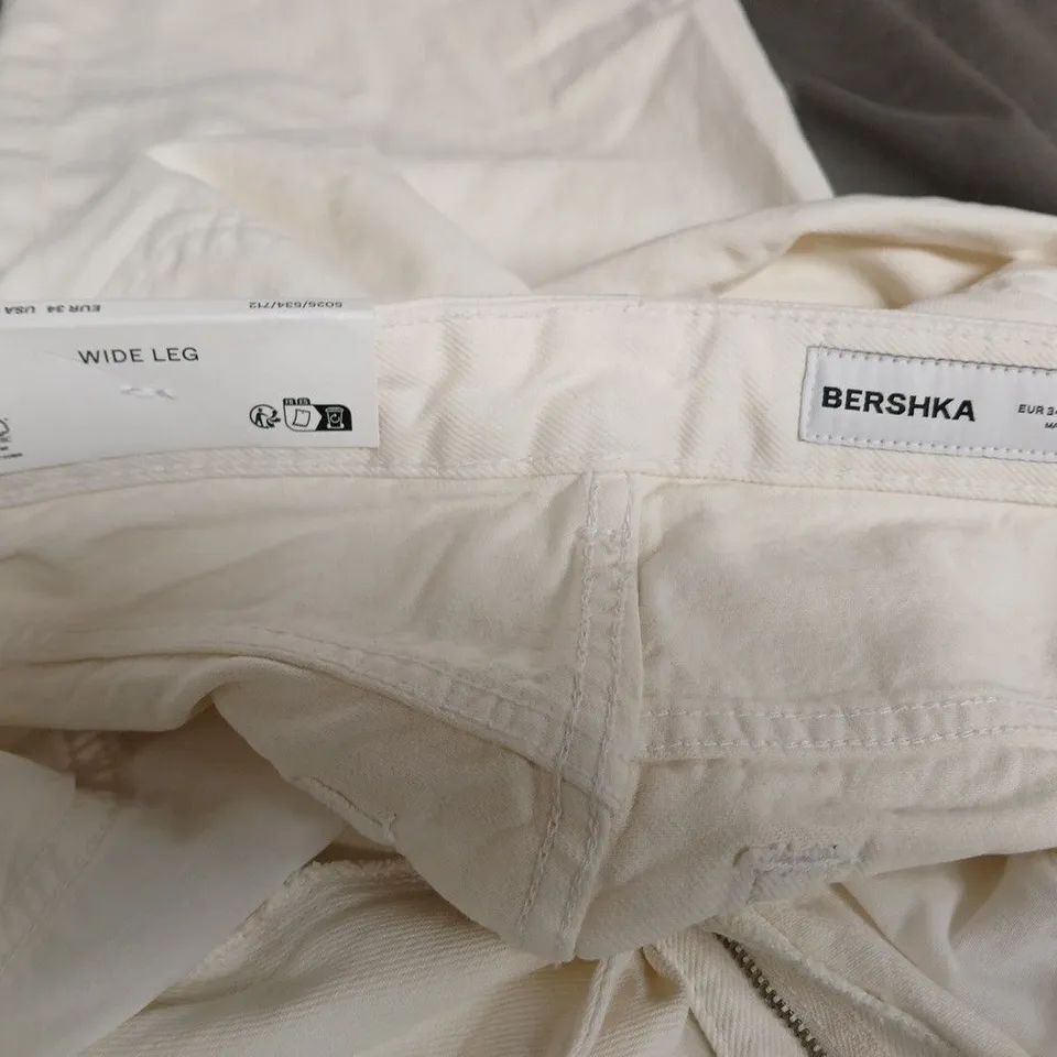 BERSHKA WHITE WIDE-LEG TROUSERS, UK 6 (EU 34)