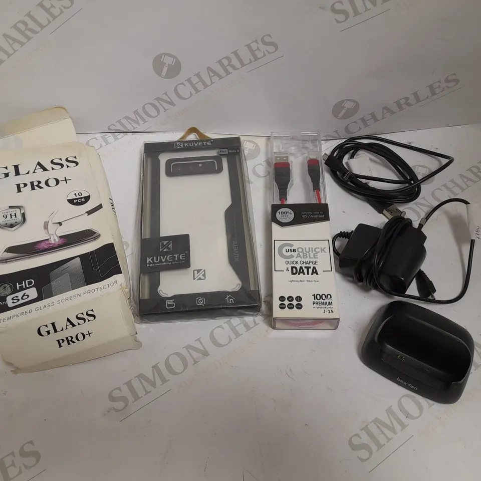 BOX OF APPROXIMATELY 50 ASSORTED MOBILE PHONE ACCESSORIES TO INCLUDE BEAFON CHARGING DOCKS, CHARGING CABLES, CASES ETC 