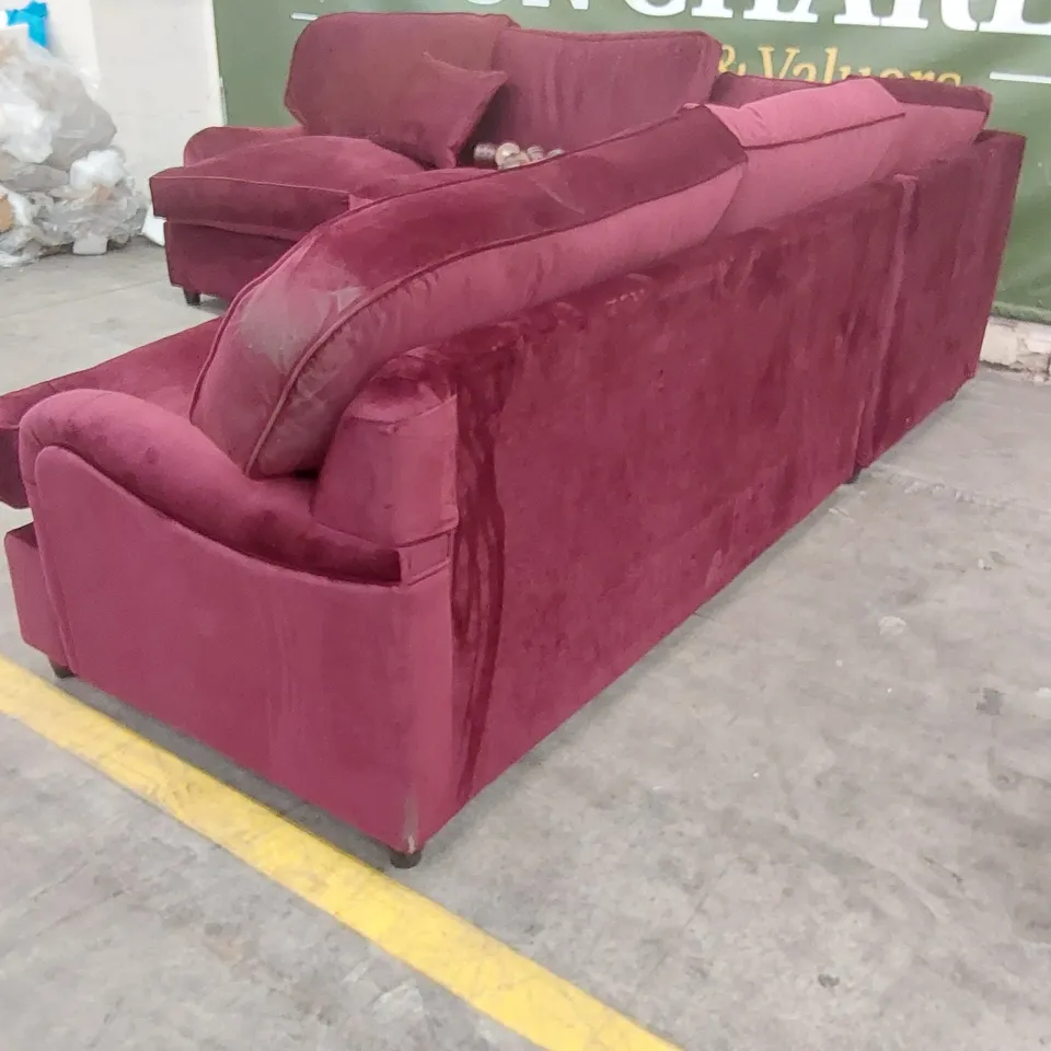 QUALITY DESIGNER RED VELVET CORNER SOFA BED