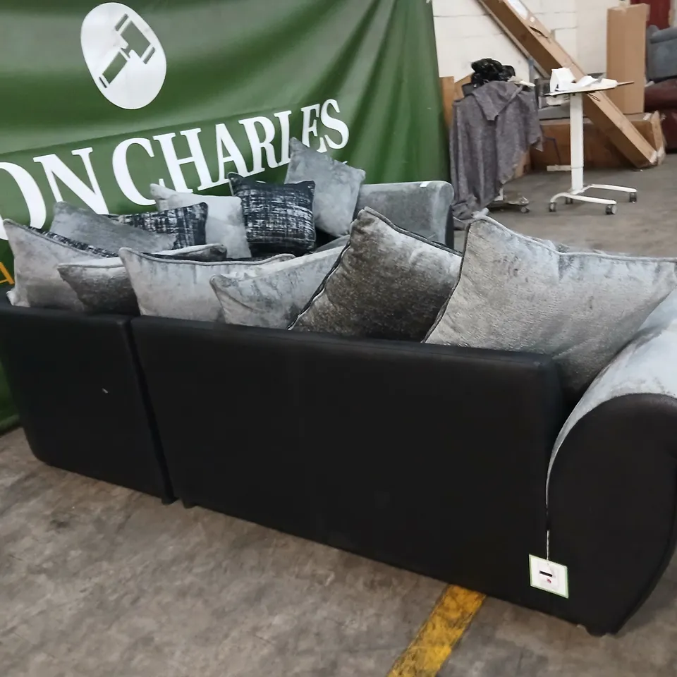 GREY L-SHAPED CORNER SOFA WITH CHAISE, VELVET FABRIC